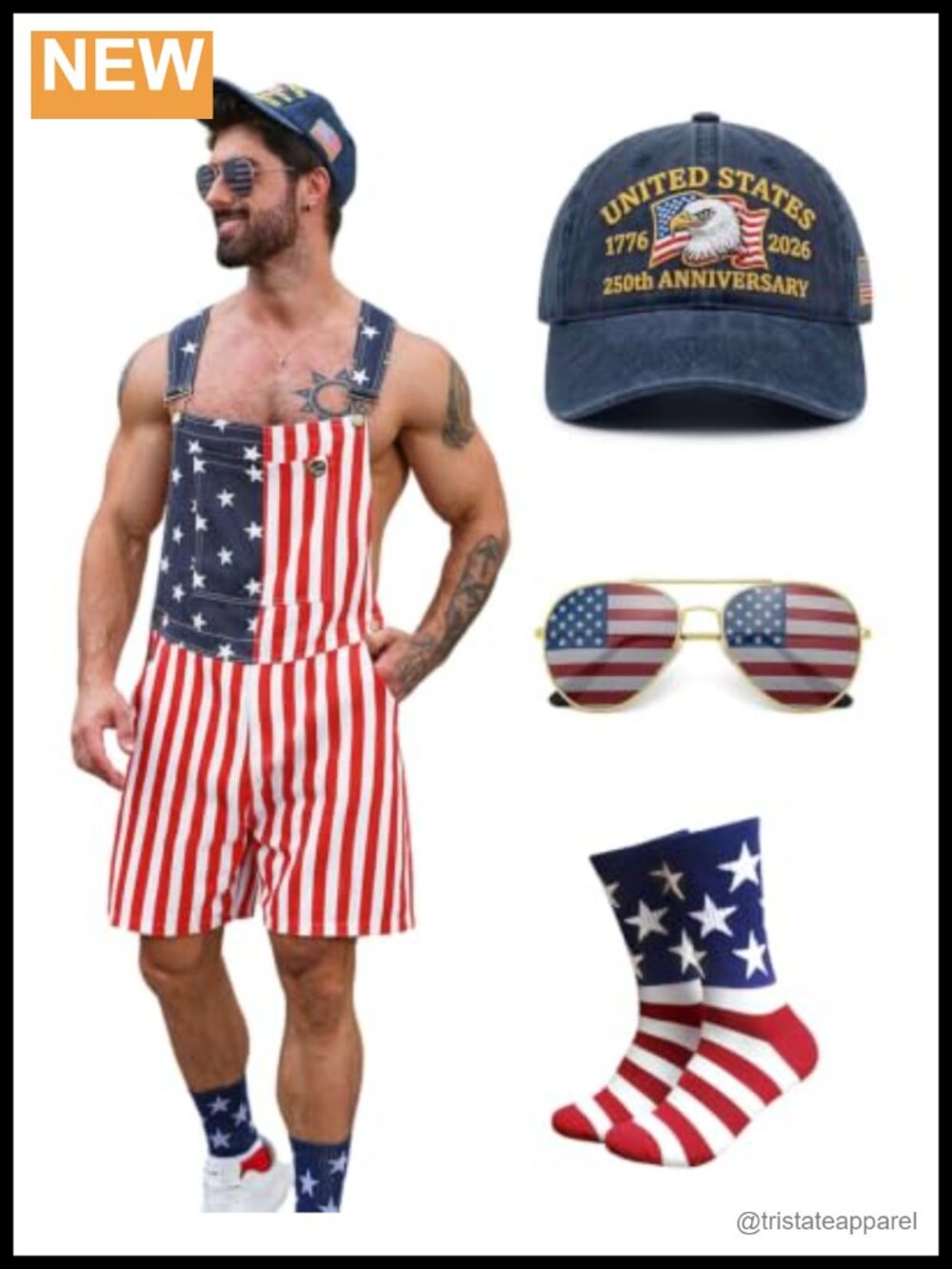 Unisex 250th Anniversary 4th of July Overalls Shorts 5-Piece Set Patriotic